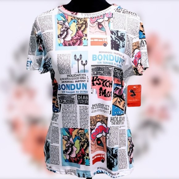 ⭐️Host Pick⭐️New Pop French Newspaper print fitted T-shirt Sizes M, L, XL - Picture 2 of 10